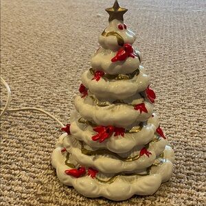 Light up ceramic Christmas tree. Christmas cardinal tree.